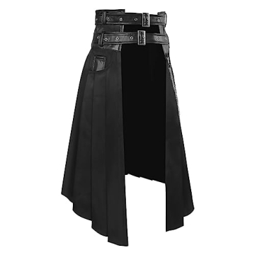Punk Rave Men's Adjustable Half Skirt with Chains - Gothic Streetwear Fashion