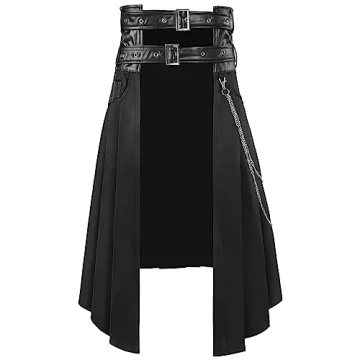 Punk Rave Men’s Gothic Half Skirt with Chains and Belt
