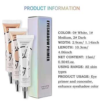 LOKFAR 3 Pack Matte Eyeshadow Primer for Oily Lids No Crease White Medium Dark Cream Eye Primer Make...
