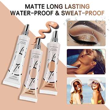 LOKFAR 3 Pack Matte Eyeshadow Primer for Oily Lids No Crease White Medium Dark Cream Eye Primer Makeup Eyeshadow Base Waterproof & Long Lasting Eyelid Primer Liquid Eye-shadow for All Shadows (Set E)