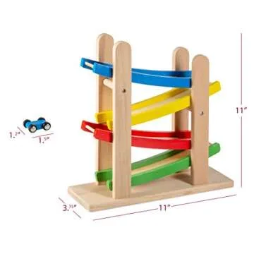 Play22 Wooden Car Ramps Race - 4 Level Toy Car Ramp Race Track Includes 4 Wooden Toy Cars - My First Baby Toys - Toddler Race Car Ramp Toy Set is A Great Gift for Boys and Girls - Original by Play22
