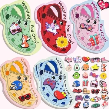 AYGXU Colorful Valentine's Day Cards with Fun Shoe Charms - 30 Pack with 60 Accessories