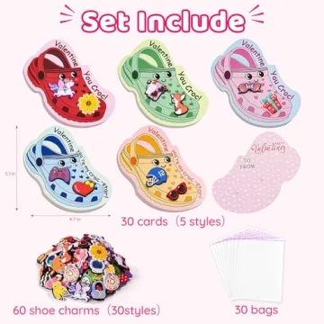 AYGXU Kids Valentine Cards and Charming Shoe Charms