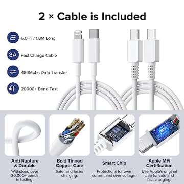 USB C Fast Charger 100W GaN 6 Port Charging Station Block Hub 3 USB C and 3 QC USB A Wall Charger Adapter Plug with 2Pack 6FT Fast Charging Cable for iPad iPhone 15 14 13 12 Pro Max Pixel Note Galaxy