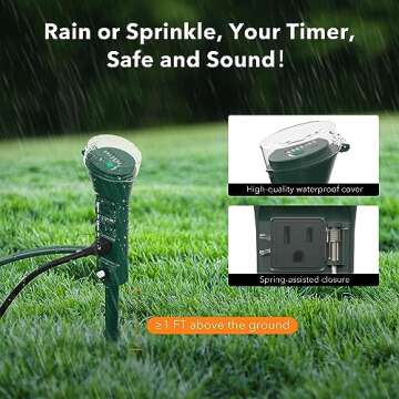 BN-LINK Outdoor Power Stake Timer, 100FT Wireless Remote Control, Dusk to Dawn Sensor for Outdoor Lights, 6 Grounded Outlets, 6ft Extension Cord, 1875W/15A,Christmas Decorations, ETL Listed
