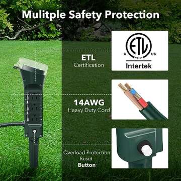 BN-LINK Outdoor Power Stake Timer, 100FT Wireless Remote Control, Dusk to Dawn Sensor for Outdoor Lights, 6 Grounded Outlets, 6ft Extension Cord, 1875W/15A,Christmas Decorations, ETL Listed