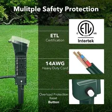 BN-LINK Outdoor Power Stake Timer, 100FT Wireless Remote Control, Dusk to Dawn Sensor for Outdoor Lights, 6 Grounded Outlets, 6ft Extension Cord, 1875W/15A,Christmas Decorations, ETL Listed