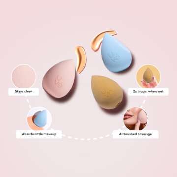 PURE Halo Makeup Blender Sponge, Streak Free Application of Liquid, Powder & Cream Foundation, Professional Complexion Blending Tool, Cruelty Free, Vegan, Latex Free