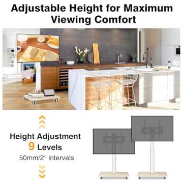 TVON Rolling TV Stand for 32 to 65 70 Inch TVs, Elegant Floor TV Stand with Wheels, Mobile TV Stand ...