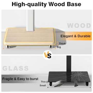 TVON Rolling TV Stand for 32 to 65 70 Inch TVs, Elegant Floor TV Stand with Wheels, Mobile TV Stand with 9 Levels of Height Adjustment for Optimal Viewing, White TV Stands for Living Room, Outdoor