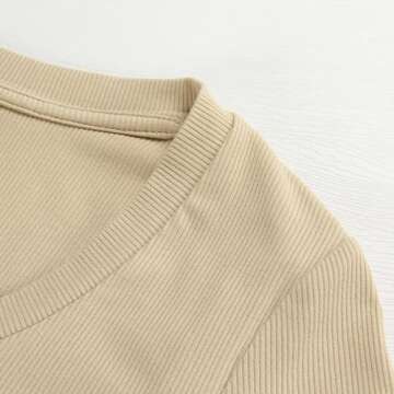 PALINDA Women's Ribbed V Neck Slim Fitted T Shirts Basic Solid Long Sleeve Layering Tee Tops (Khaki ...