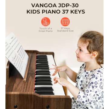 Vangoa Kids Piano Keyboard, 37 Keys Digital Piano for Kids, Music Educational Instrument Toy, Wood Piano for Girls and Boys, Dark Brown