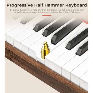 Vangoa Kids Piano Keyboard, 37 Keys Digital Piano for Kids, Music Educational Instrument Toy, Wood Piano for Girls and Boys, Dark Brown