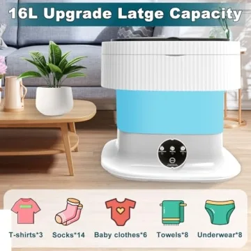 Mini Portable Washing Machine Small - 16L 60W Portable Mini Washing Machine with Spin, Mini Lavadora Portatil Washer Foldable, Small Washing Machine Portable Used for Travel Blue