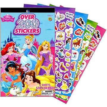 Disney Princess Series Sticker Book Over 200+ - Perfect for Gifts, Party Favor, Goodies, Reward, Scr...