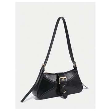 Verdusa Women's Leopard Print PU Leather Shoulder Bag Vintage Zipper Underarm Bags Black One-Size