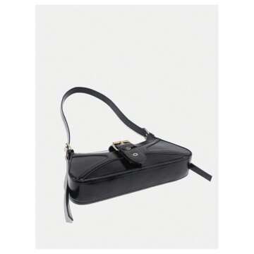 Verdusa Women's Leopard Print PU Leather Shoulder Bag Vintage Zipper Underarm Bags Black One-Size