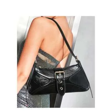 Verdusa Women's Leopard Print PU Leather Shoulder Bag Vintage Zipper Underarm Bags Black One-Size