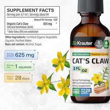 BIO KRAUTER Cats Claw Tincture - Vegan Cat's Claw Supplement - Immune Support - Alcohol & Sugar Free Extract - Vegan Drops 2 Fl.Oz.