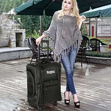 Kemier Portable Cosmetic Organizer,Soft-Sided Nylon Rolling Makeup Case with Pouches,Black