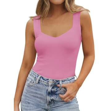 PINKMSTYLE Womens Sleeveless Square V-Neck Tops Tight Shirts Casual Summer Tank Tops Pirouette X-Lar...