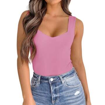 PINKMSTYLE Womens Sleeveless Square V-Neck Tops Tight Shirts Casual Summer Tank Tops Pirouette X-Large