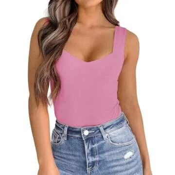 PINKMSTYLE Womens Sleeveless Square V-Neck Tops Tight Shirts Casual Summer Tank Tops Pirouette X-Large