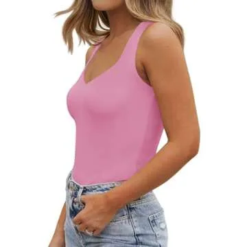 PINKMSTYLE Womens Sleeveless Square V-Neck Tops Tight Shirts Casual Summer Tank Tops Pirouette X-Large