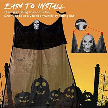 Halloween Ghost Hanging Scary Creepy Halloween Wall Decorations for Indoor/Outdoor Decor Scary Flying Gauze Ghost Hanging with Skeleton Mask for Haunted House Yard Garden Home Wall Background Party