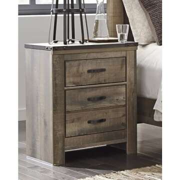 Signature Design by Ashley Trinell Rustic 2 Drawer Nightstand with USB Charging Stations, 29.65" Tal...