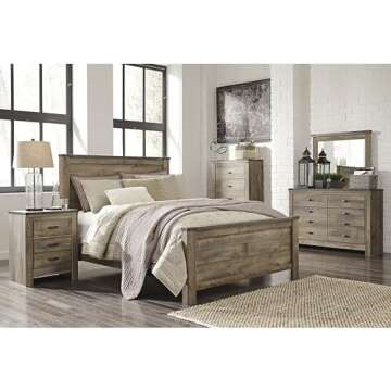 Signature Design by Ashley Trinell Rustic 2 Drawer Nightstand with USB Charging Stations, 29.65" Tall, Warm Brown