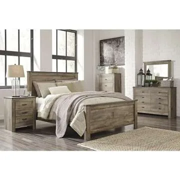 Signature Design by Ashley Trinell Rustic 2 Drawer Nightstand with USB Charging Stations, 29.65" Tall, Warm Brown