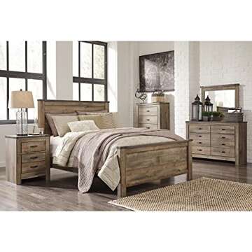 Signature Design by Ashley Trinell Rustic 2 Drawer Nightstand with USB Charging Stations, 29.65" Tall, Warm Brown