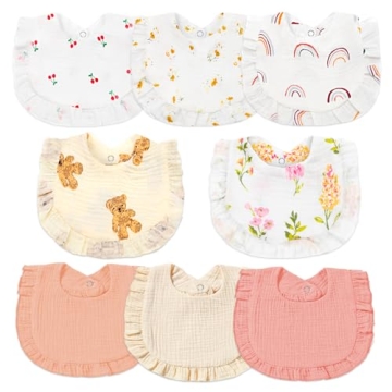 duludulu Muslin Baby Bibs for Baby Girls, Muslin Bibs Drool Bandana Bibs (Print white)