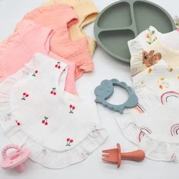 duludulu Muslin Baby Bibs for Baby Girls, Muslin Bibs Drool Bandana Bibs (Print white)