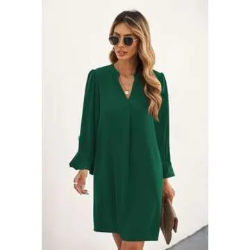 Stylish QACOHU V Neck Long Sleeve Mini Dress for Women