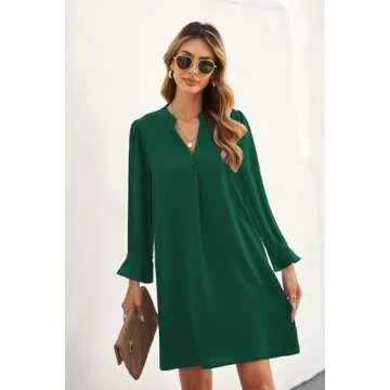 Stylish QACOHU V Neck Long Sleeve Mini Dress for Women