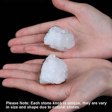 JIC Gem 4 Pack Crystal Stone Cabinet Knobs Quartz Geode Druzy Gold-Plated Handles Natural Gemstone Cupboard Drawer Pulls for Home Office Décor