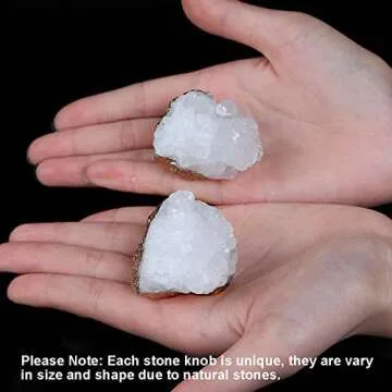 JIC Gem 4 Pack Crystal Stone Cabinet Knobs Quartz Geode Druzy Gold-Plated Handles Natural Gemstone Cupboard Drawer Pulls for Home Office Décor