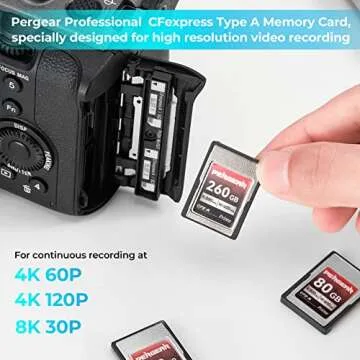 PERGEAR Professional 260GB CFexpress Type A Memory Card, Up to 880MB/s Read Speed & 900MB/s Write Speed for 4K 120P,8K 30P Recording Video/Photo, Compatible for Sony Alpha Sony FX Cameras