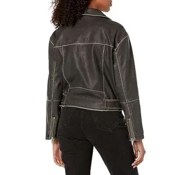 [BLANKNYC] Womens Luxury Clothing Vegan Leather Moto Jacket with Belt, Comfortable & Stylish Coat, A...