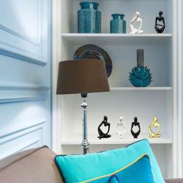 Lgmamob Thinker Black Resin Decor Statue,Small Sculpture Decorations for Desk Master Home Living Room Contemporary Figurines Book Shelf Office Coffee Table Art Aesthetic (B R)