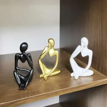 Lgmamob Thinker Black Resin Decor Statue,Small Sculpture Decorations for Desk Master Home Living Room Contemporary Figurines Book Shelf Office Coffee Table Art Aesthetic (B R)