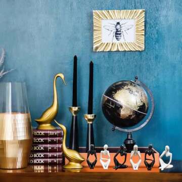 Lgmamob Thinker Black Resin Decor Statue,Small Sculpture Decorations for Desk Master Home Living Room Contemporary Figurines Book Shelf Office Coffee Table Art Aesthetic (B R)