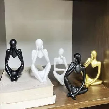 Lgmamob Thinker Black Resin Decor Statue,Small Sculpture Decorations for Desk Master Home Living Room Contemporary Figurines Book Shelf Office Coffee Table Art Aesthetic (B R)