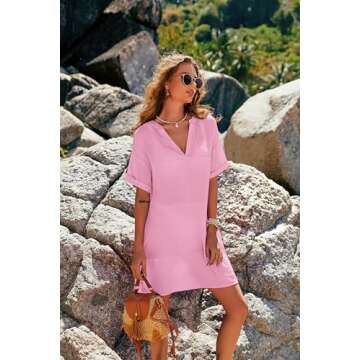 AI'MAGE Women Summer Beachwear Dress V Neck Sexy Loose Flowy Bikini Cover Up Swimwear Dress