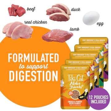 Tiki Cat Aloha Friends Variety Pack, Meaty Flavors Mixed with Pumpkin, Wet, High-Protein & High-Moisture Cat Food, For All Life Stages, 2.5 oz. Pouch (Pack of 12)
