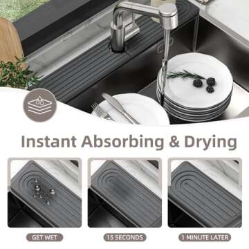 AKUVU Faucet Mat for Kitchen Sink - Super Absorbent Diatomite Fast Drying Stone, Quick Drying Splash Guard,Prevents Moisture Buildup Sink, Durable Protector for Kitchen,Bathroom Counter