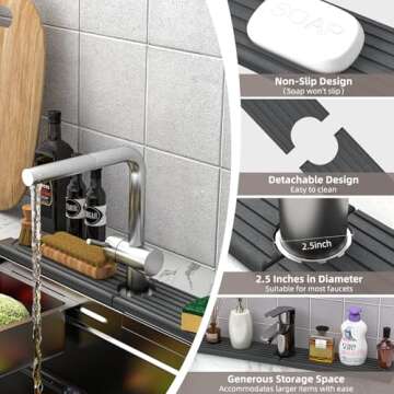 AKUVU Faucet Mat for Kitchen Sink - Super Absorbent Diatomite Fast Drying Stone, Quick Drying Splash Guard,Prevents Moisture Buildup Sink, Durable Protector for Kitchen,Bathroom Counter