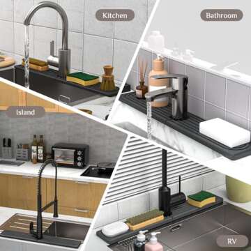 AKUVU Faucet Mat for Kitchen Sink - Super Absorbent Diatomite Fast Drying Stone, Quick Drying Splash Guard,Prevents Moisture Buildup Sink, Durable Protector for Kitchen,Bathroom Counter